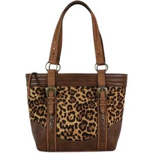 NWT! Justin Cheetah Animal Print Concealed Carry with Brown Trim Tote